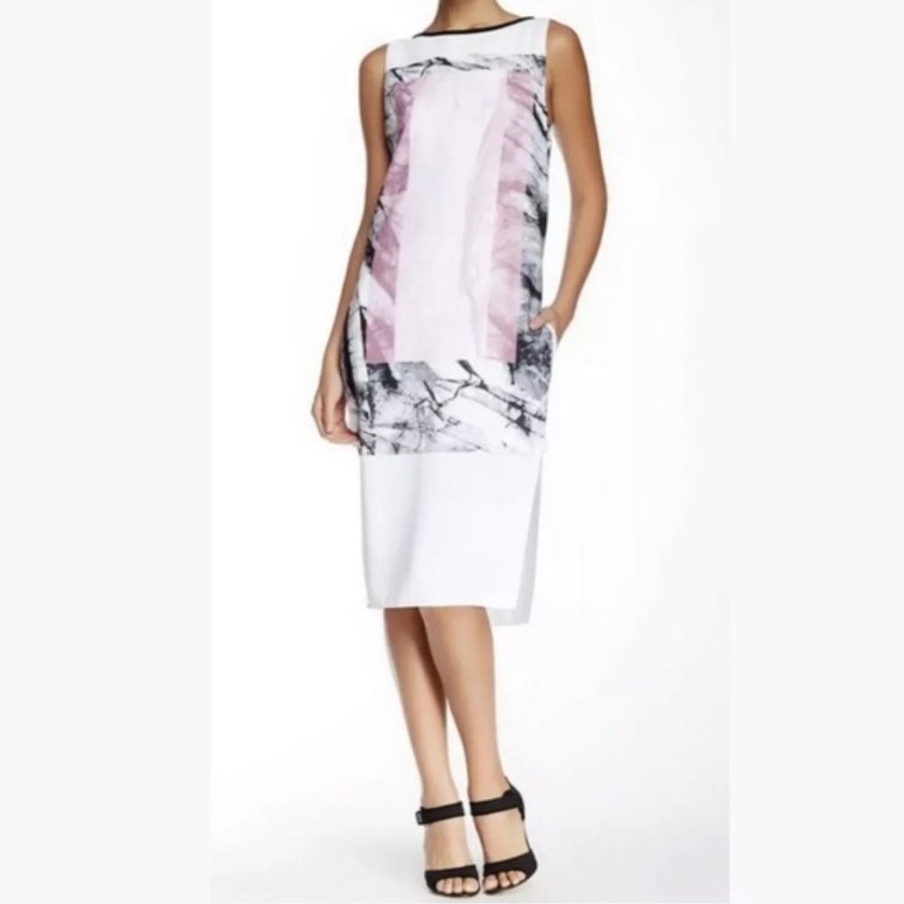 Helmut Lang 'Mason' Print Crepe Shift Dress Midi